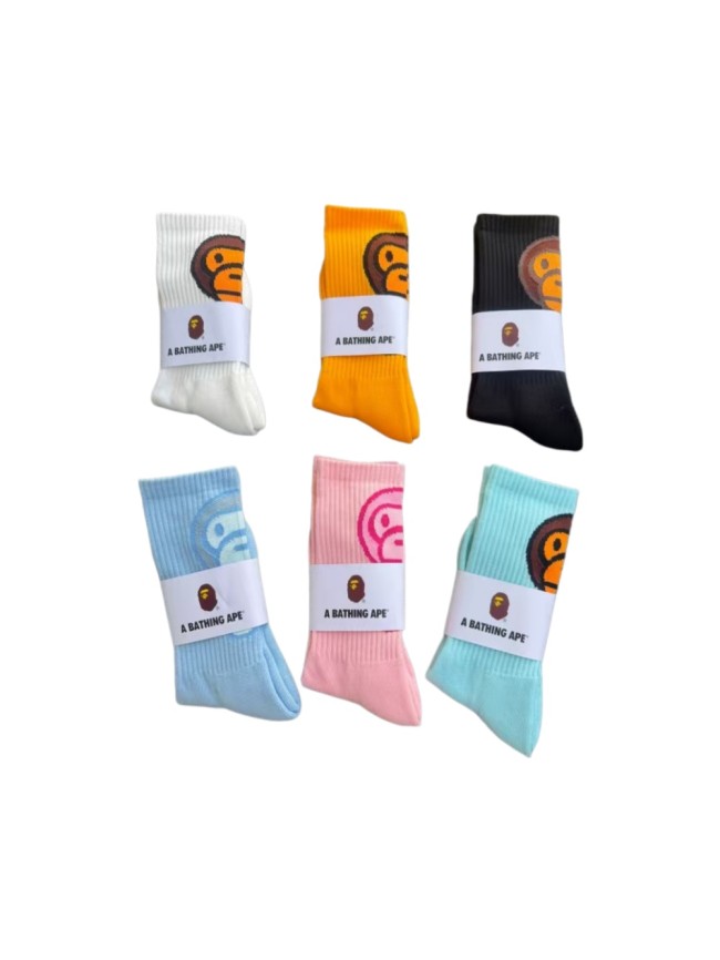 A Bathing Ape Cartoon Monkey Terry Sole Breathable Sweat‑Wicking Unisex Mid‑Crew Sports Socks 10 colors 29398104