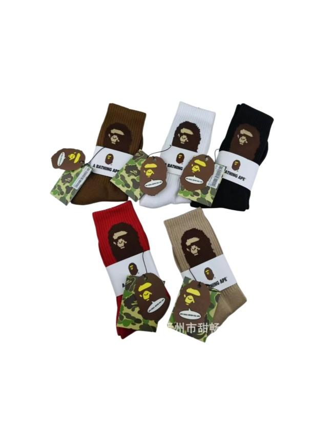 A Bathing Ape Ape Head Big Logo Men's Solid Color Thick Terry Sole Sports Mid‑Crew Socks 5 colors 29398109