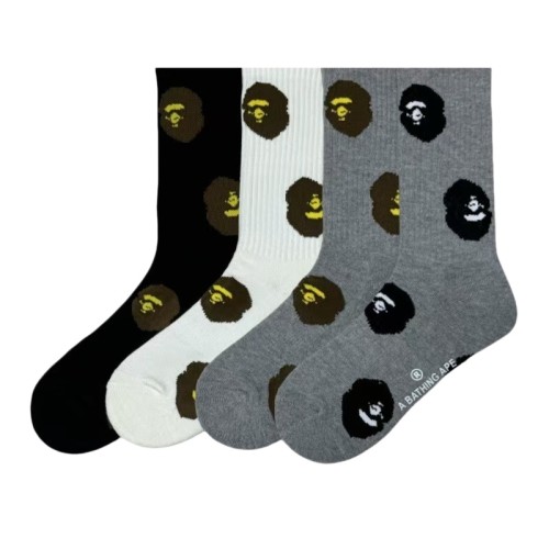 A Bathing Ape Ape Head All‑Over Print Sweat‑Wicking Anti‑Slip Crew Terry Sports Cotton Socks 4 colors 29398111