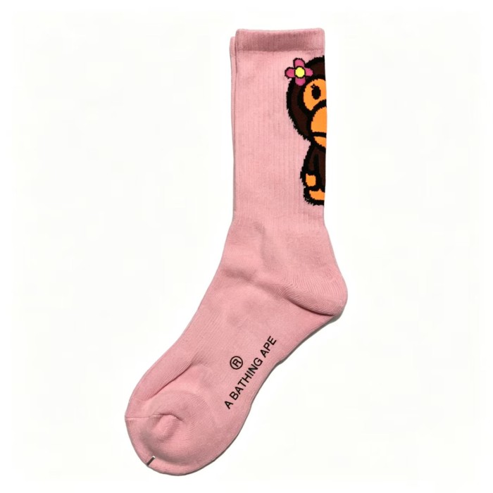 A Bathing Ape Cartoon Monkey Terry Sole Breathable Sweat‑Wicking Unisex Mid‑Crew Sports Socks 10 colors 29398104