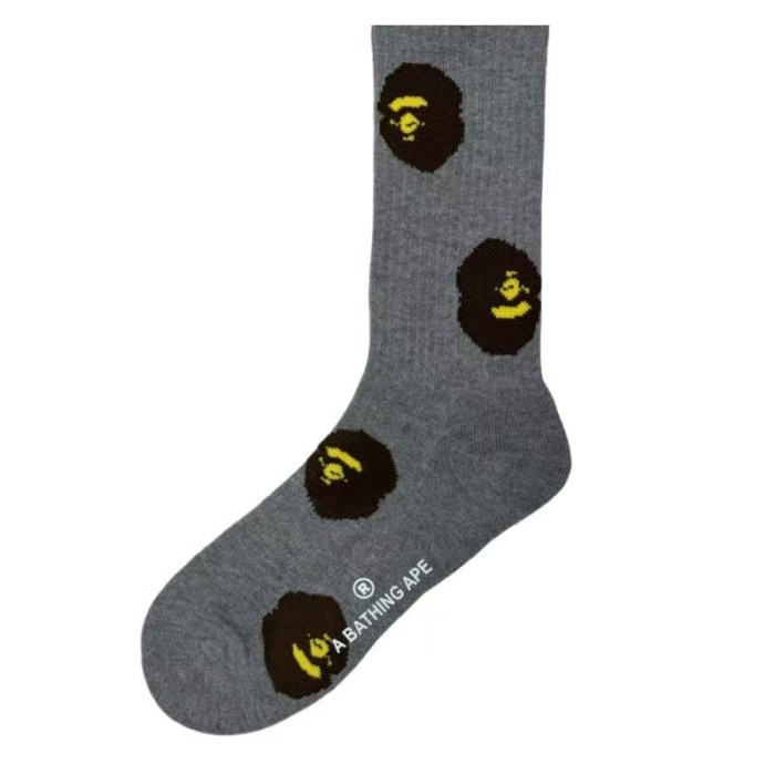 A Bathing Ape Ape Head All‑Over Print Sweat‑Wicking Anti‑Slip Crew Terry Sports Cotton Socks 4 colors 29398111