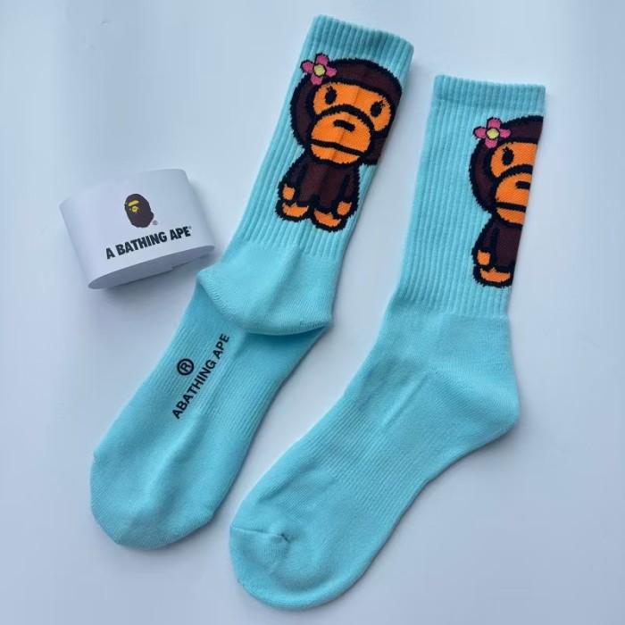 A Bathing Ape Cartoon Monkey Terry Sole Breathable Sweat‑Wicking Unisex Mid‑Crew Sports Socks 10 colors 29398104