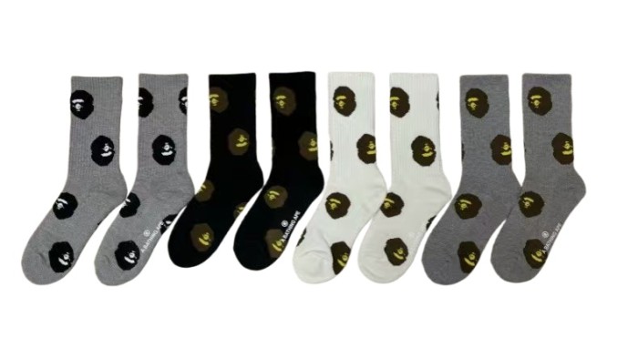 A Bathing Ape Ape Head All‑Over Print Sweat‑Wicking Anti‑Slip Crew Terry Sports Cotton Socks 4 colors 29398111