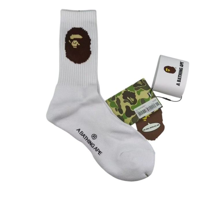 A Bathing Ape Ape Head Big Logo Men's Solid Color Thick Terry Sole Sports Mid‑Crew Socks 5 colors 29398109