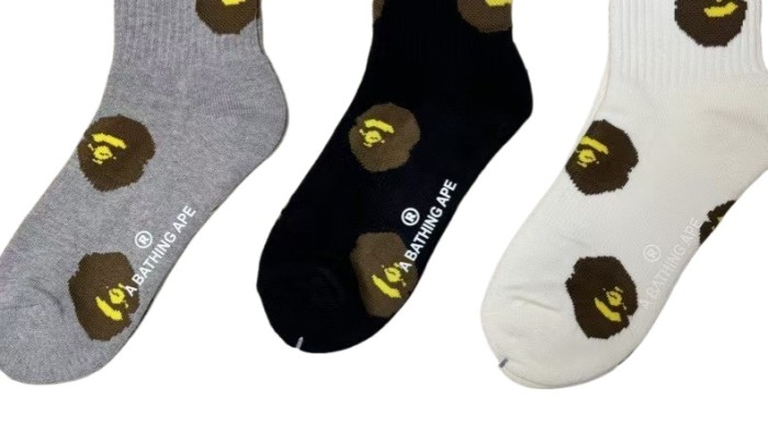 A Bathing Ape Ape Head All‑Over Print Sweat‑Wicking Anti‑Slip Crew Terry Sports Cotton Socks 4 colors 29398111