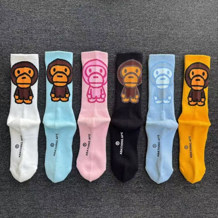 A Bathing Ape Cartoon Monkey Terry Sole Breathable Sweat‑Wicking Unisex Mid‑Crew Sports Socks 10 colors 29398104