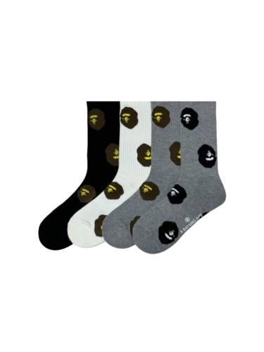 A Bathing Ape Ape Head All‑Over Print Sweat‑Wicking Anti‑Slip Crew Terry Sports Cotton Socks 4 colors 29398111