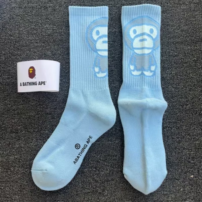 A Bathing Ape Cartoon Monkey Terry Sole Breathable Sweat‑Wicking Unisex Mid‑Crew Sports Socks 10 colors 29398104