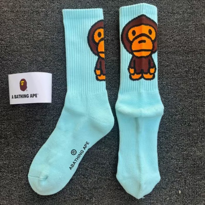 A Bathing Ape Cartoon Monkey Terry Sole Breathable Sweat‑Wicking Unisex Mid‑Crew Sports Socks 10 colors 29398104