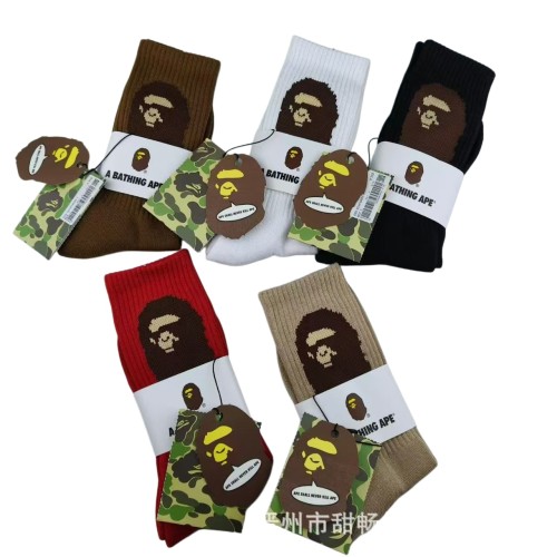A Bathing Ape Ape Head Big Logo Men's Solid Color Thick Terry Sole Sports Mid‑Crew Socks 5 colors 29398109