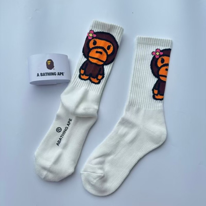 A Bathing Ape Cartoon Monkey Terry Sole Breathable Sweat‑Wicking Unisex Mid‑Crew Sports Socks 10 colors 29398104