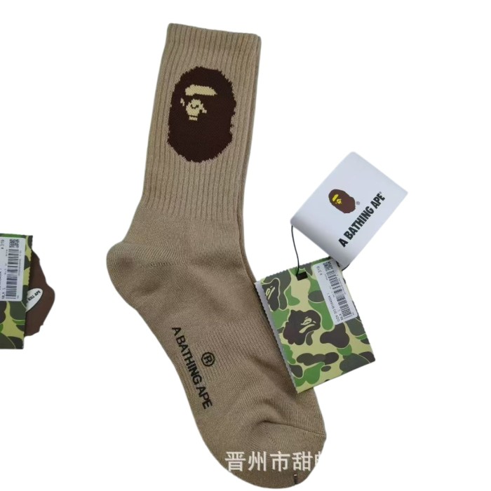 A Bathing Ape Ape Head Big Logo Men's Solid Color Thick Terry Sole Sports Mid‑Crew Socks 5 colors 29398109
