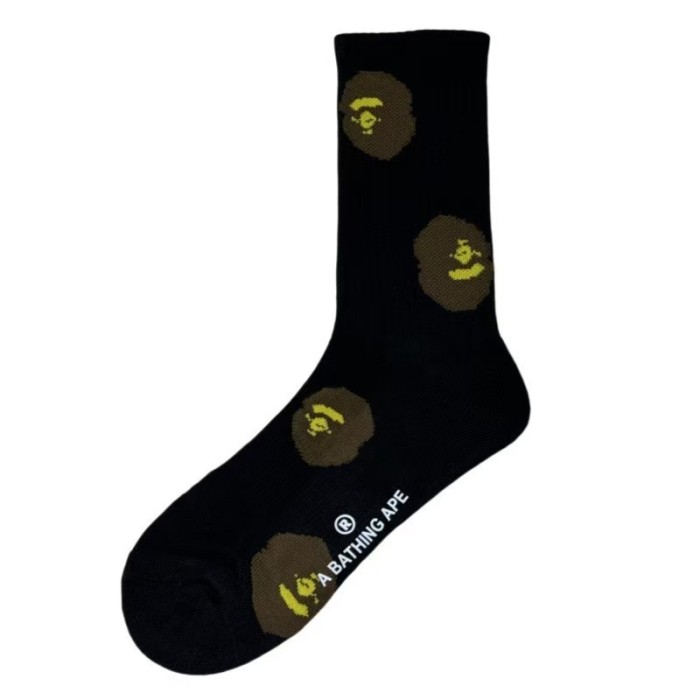 A Bathing Ape Ape Head All‑Over Print Sweat‑Wicking Anti‑Slip Crew Terry Sports Cotton Socks 4 colors 29398111
