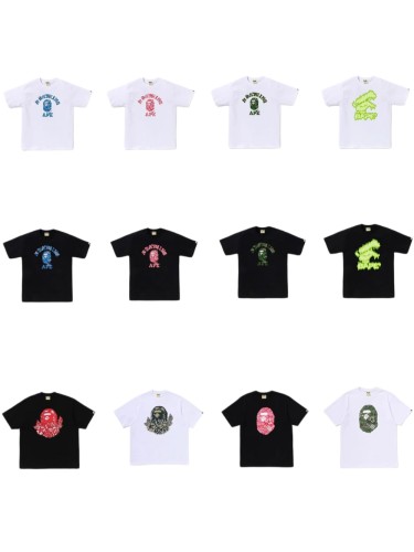 A Bathing Ape Ape Head Letter Print Crew Neck Trendy Brand Casual Loose Unisex Tee 12 colors 29399402