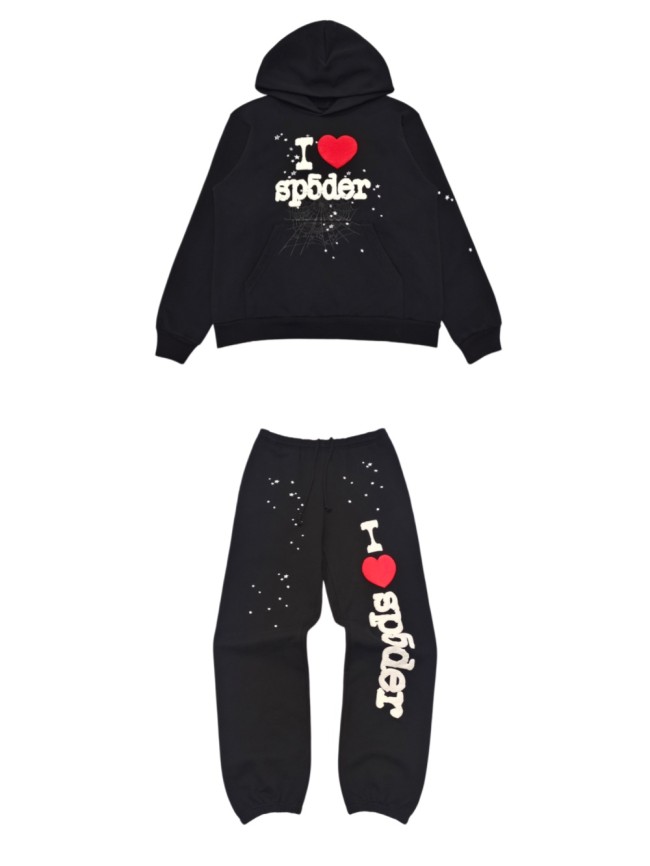 Sp5der 1:1 quality version Love Foam Letter Star Spiderweb Print Hoodie & Pants 25436271