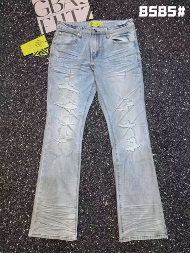 Guapi 1:1 quality version Light Blue Wash Multi Frayed Ripped Crinkle Distressed Flared Denim Jeans 29401464