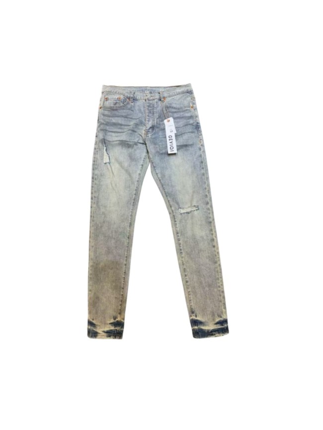 Purple Brand 1:1 quality version Yellow Mud Wash Small Frayed Hole Washed Cuff Slim Fit Denim Jeans 29401424