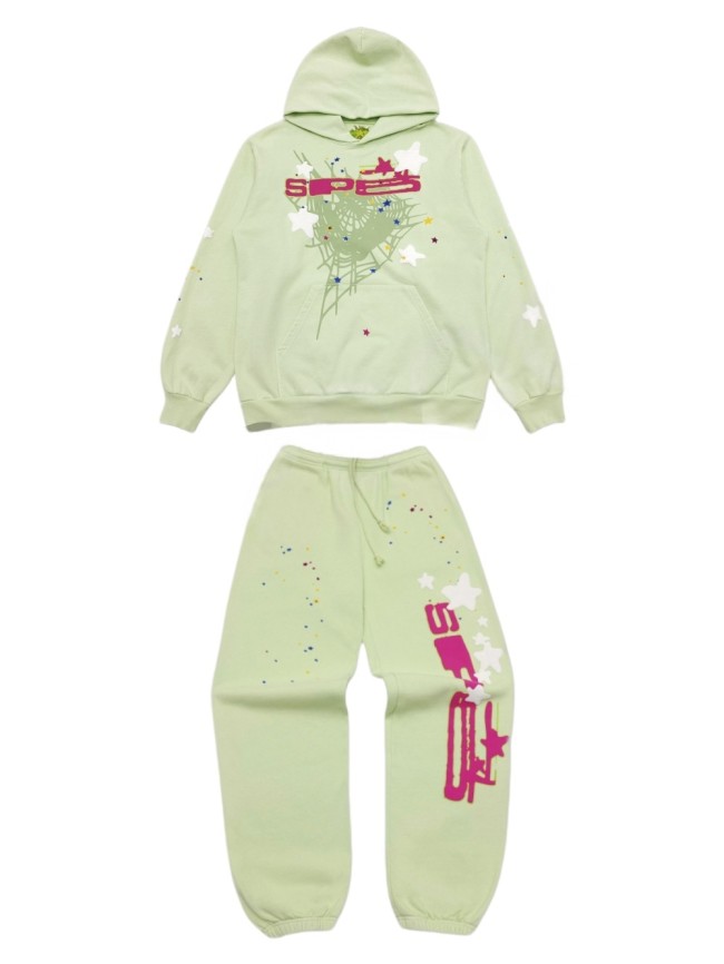 [50% Off]1:1 quality version Mint Green Star Spider Web Hoodie & Pants Set 25512553