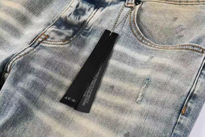 Amiri 1:1 quality version Yellow Mud Wash Multi Ripped Black Strip Inner Slim Tapered Denim Jeans 29401415