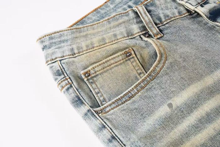 Amiri 1:1 quality version Yellow Mud Wash Multi Ripped Black Strip Inner Slim Tapered Denim Jeans 29401415
