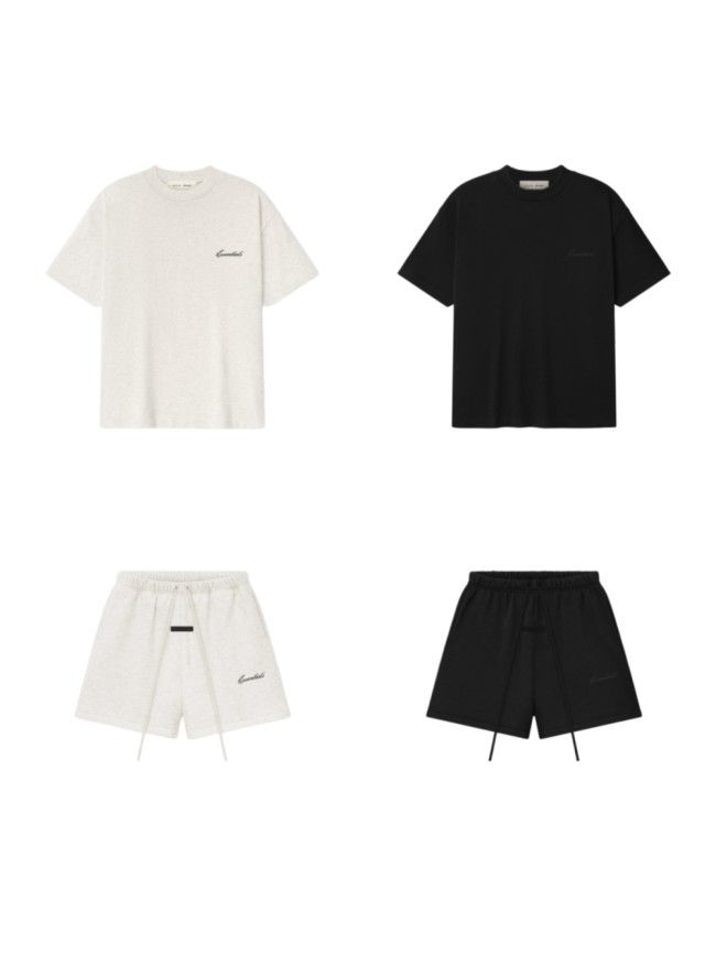 Fear Of God (Essentials) [Big & Tall for weights up to 220 lbs]1:1 quality version Streetwear Script Letter Print Tee &  Shorts Set 2 colors 29368214