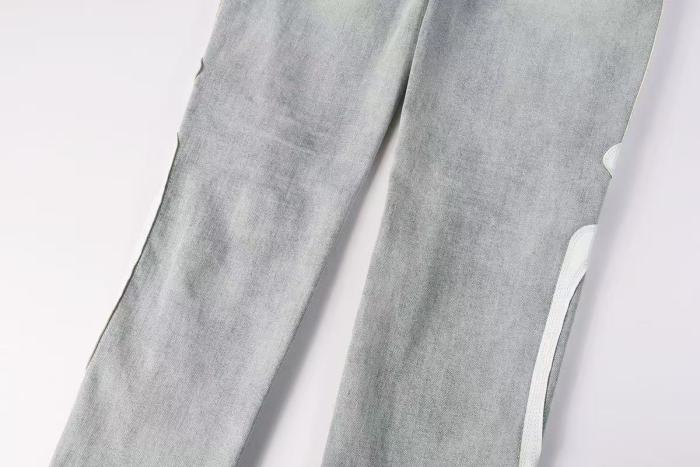 Amiri 1:1 quality version Gradient Light Washed Knee Ripped White Bone Patch Splicing Slim Skinny Jeans 29407928