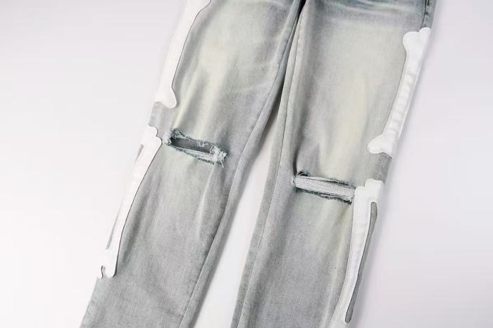 Amiri 1:1 quality version Gradient Light Washed Knee Ripped White Bone Patch Splicing Slim Skinny Jeans 29407928
