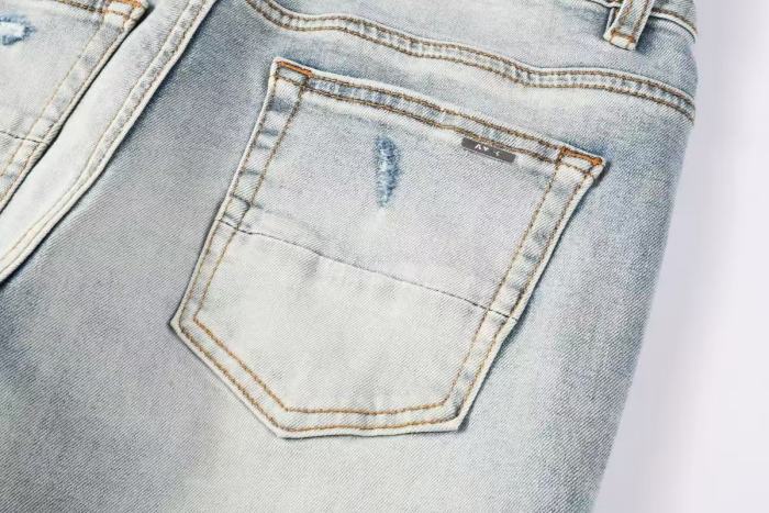 Amiri 1:1 quality version Gradient Light Washed Knee Ripped White Bone Patch Splicing Slim Skinny Jeans 29407928