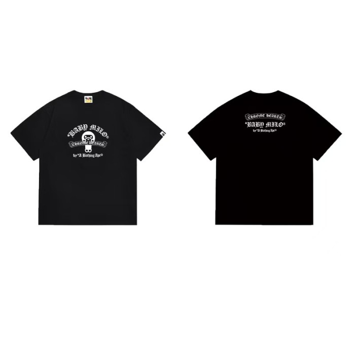 A Bathing Ape Chest Cartoon Character Curved Letter Print Solid Color Minimalist Tee 7 colors 29407606