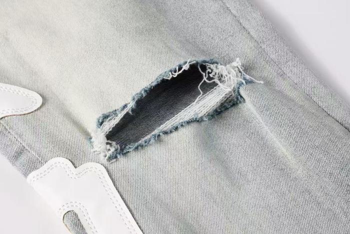 Amiri 1:1 quality version Gradient Light Washed Knee Ripped White Bone Patch Splicing Slim Skinny Jeans 29407928