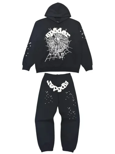 [50% Off]Sp5der 1:1 quality version White Stars Spiderweb Foam Letter Print Hoodie & Pants Set 25919003