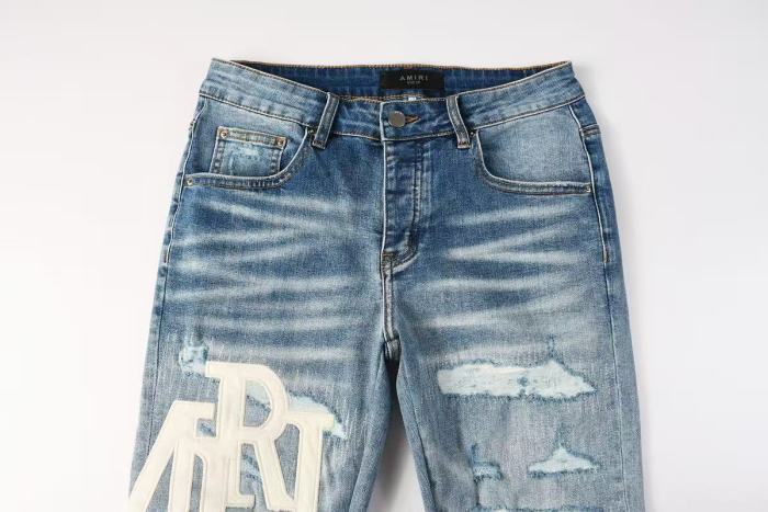 Amiri 1:1 quality version Side Seam White Letter Patch Embroidery Ripped Washed Slim Skinny Jeans 29407907