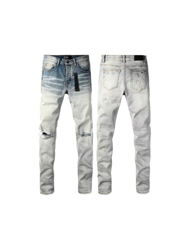 Amiri 1:1 quality version Gradient Light Washed Knee Ripped White Bone Patch Splicing Slim Skinny Jeans 29407928
