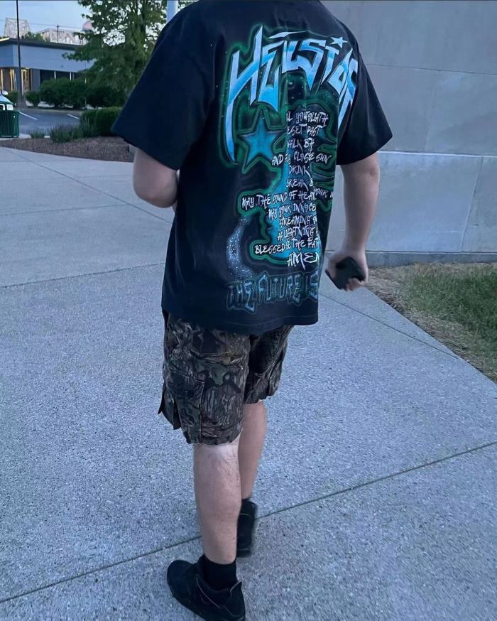 [50% Off]Hellstar Studio [Big & Tall for weights up to 260 lbs]1:1 quality version Green Intergalactic Man Tee 25885194