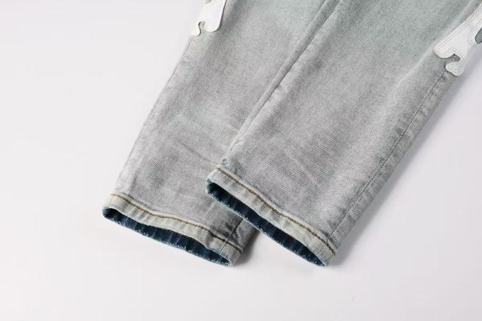 Amiri 1:1 quality version Gradient Light Washed Knee Ripped White Bone Patch Splicing Slim Skinny Jeans 29407928