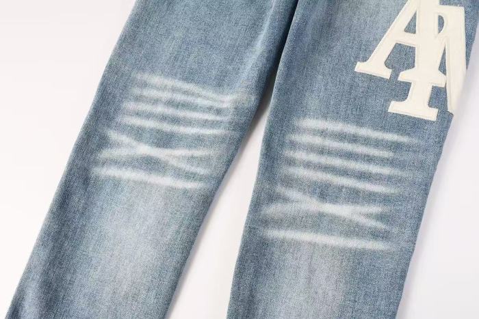 Amiri 1:1 quality version Side Seam White Letter Patch Embroidery Ripped Washed Slim Skinny Jeans 29407907
