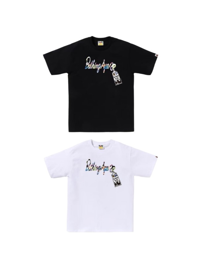 A Bathing Ape Chest Colorful Handwritten Letter With Hangtag Print Solid Color Minimalist Tee 2 colors 29407619
