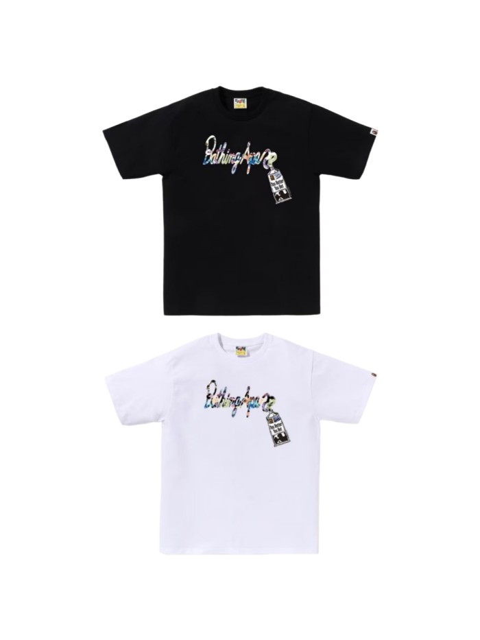 A Bathing Ape Chest Colorful Handwritten Letter With Hangtag Print Solid Color Minimalist Tee 2 colors 29407619