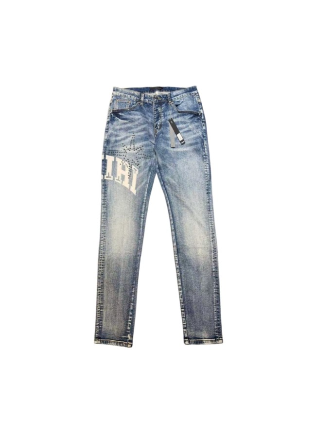Amiri 1:1 quality version Gradient Washed White Letter Patch Black Rhinestone Star Slim Skinny Fit Jeans 29407974