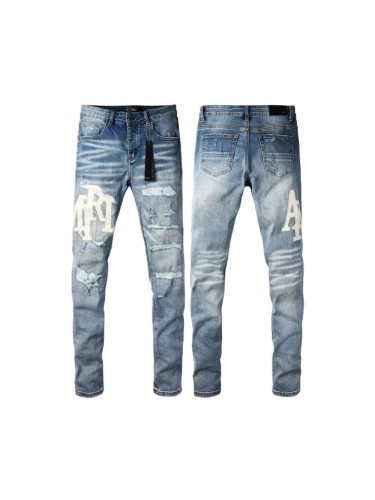 Amiri 1:1 quality version Side Seam White Letter Patch Embroidery Ripped Washed Slim Skinny Jeans 29407907