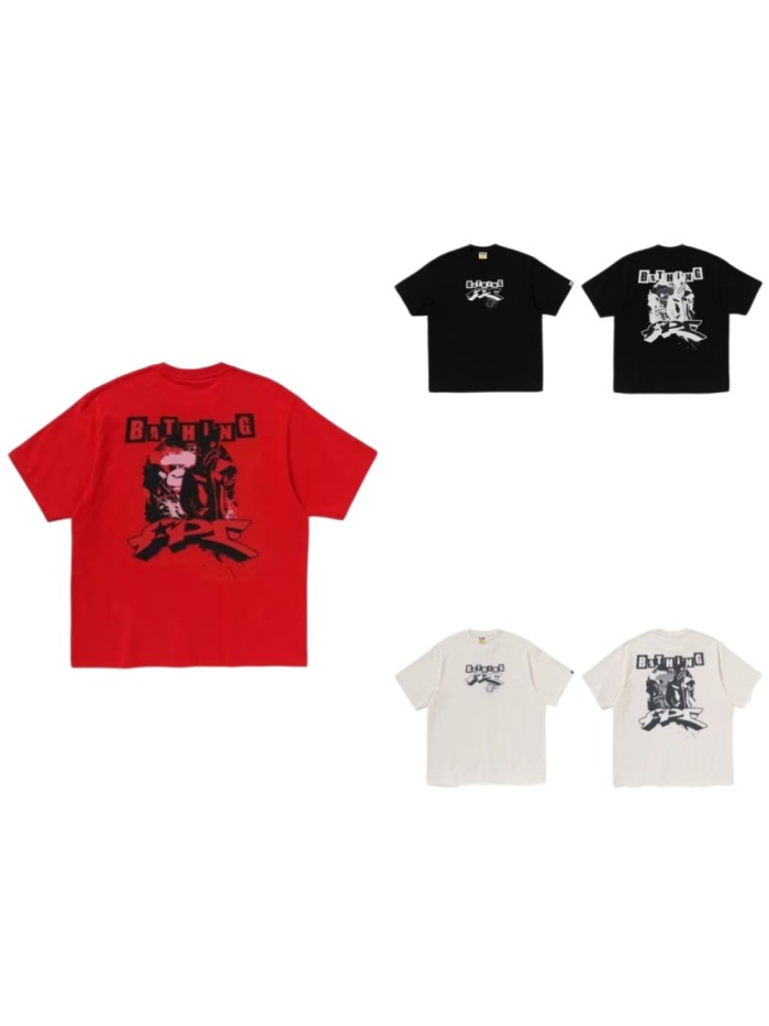 A Bathing Ape Block Spliced Letter Small Ape Print Solid Color Tee 3 colors 29407642