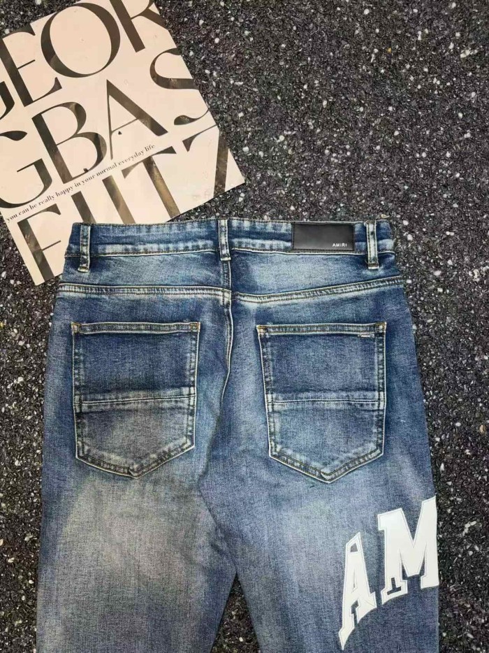 Amiri 1:1 quality version Gradient Washed White Letter Patch Black Rhinestone Star Slim Skinny Fit Jeans 29407974