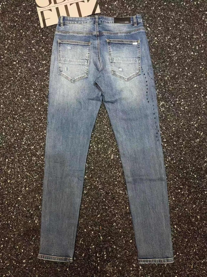 Amiri 1:1 quality version Multi Torn Frayed Edges Color Rhinestone Washed Slim Skinny Fit Jeans 29407937