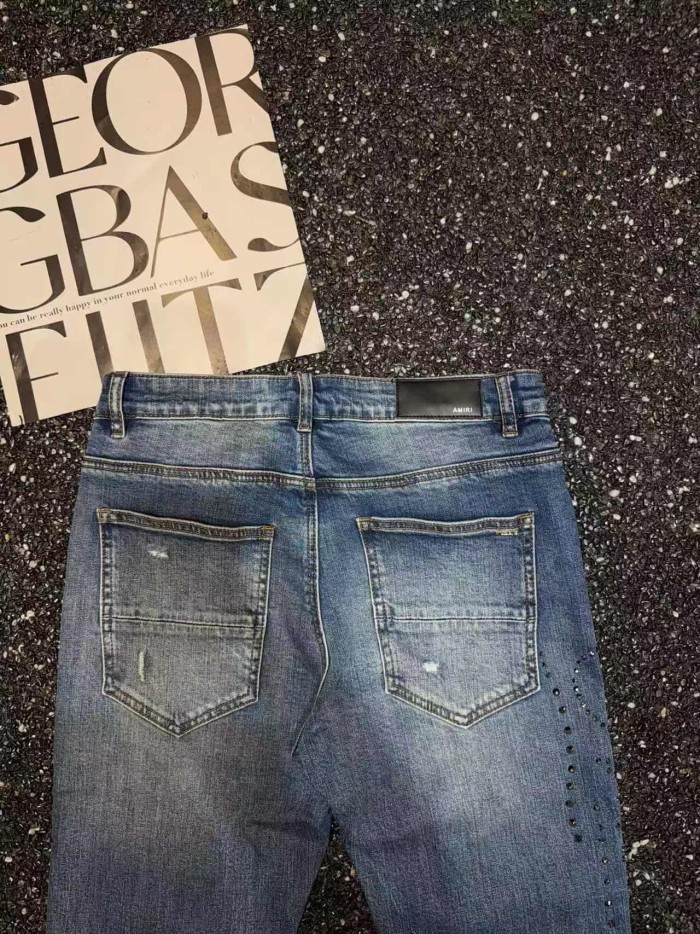 Amiri 1:1 quality version Multi Torn Frayed Edges Color Rhinestone Washed Slim Skinny Fit Jeans 29407937