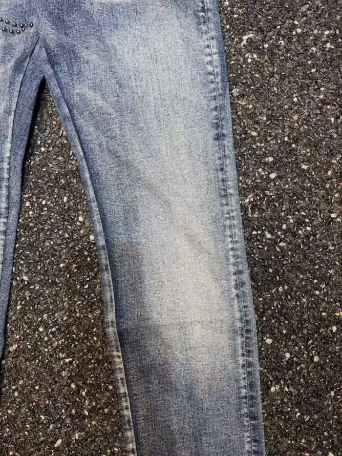 Amiri 1:1 quality version Gradient Washed White Letter Patch Black Rhinestone Star Slim Skinny Fit Jeans 29407974