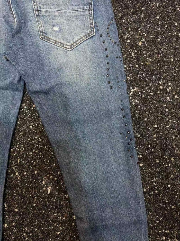 Amiri 1:1 quality version Multi Torn Frayed Edges Color Rhinestone Washed Slim Skinny Fit Jeans 29407937