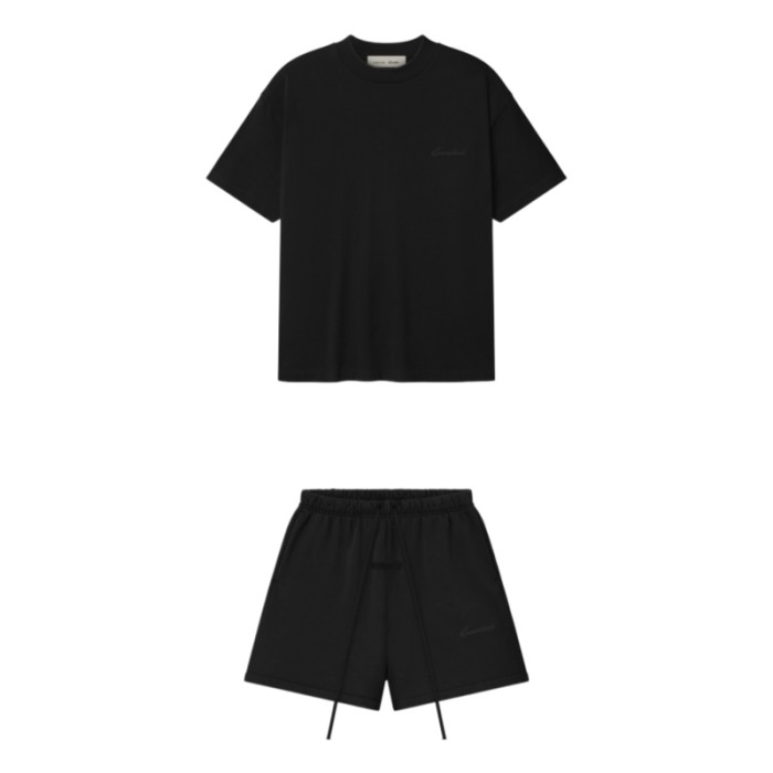 Fear Of God (Essentials) [Big & Tall for weights up to 220 lbs]1:1 quality version Streetwear Script Letter Print Tee &  Shorts Set 2 colors 29368214