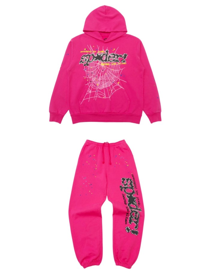 Sp5der 1:1 quality version Classic Rose Spider Web Hoodie & Pants Set 26019168