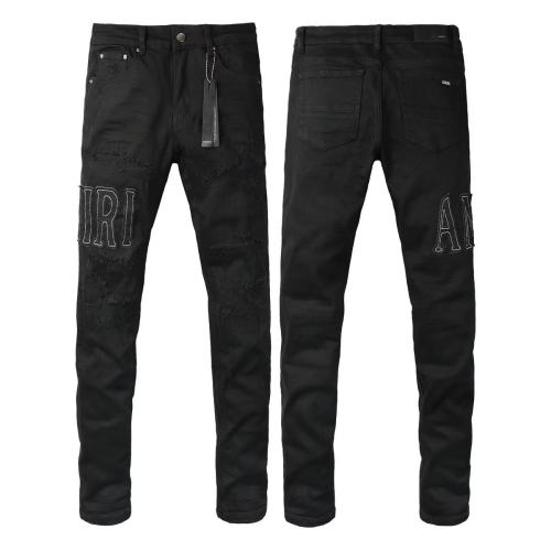 Amiri 1:1 quality version Side Seam Letter Patch Embroidery Ripped Distressed Craft Slim Skinny Fit Jeans 29407901