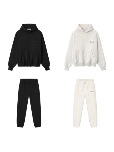 Fear Of God (Essentials) [Big & Tall for weights up to 220 lbs]1:1 quality version 3D Foamed Signature Letter Print Fleece Lined Pullover Hoodie & Sweatpants Set 2 colors 29407791